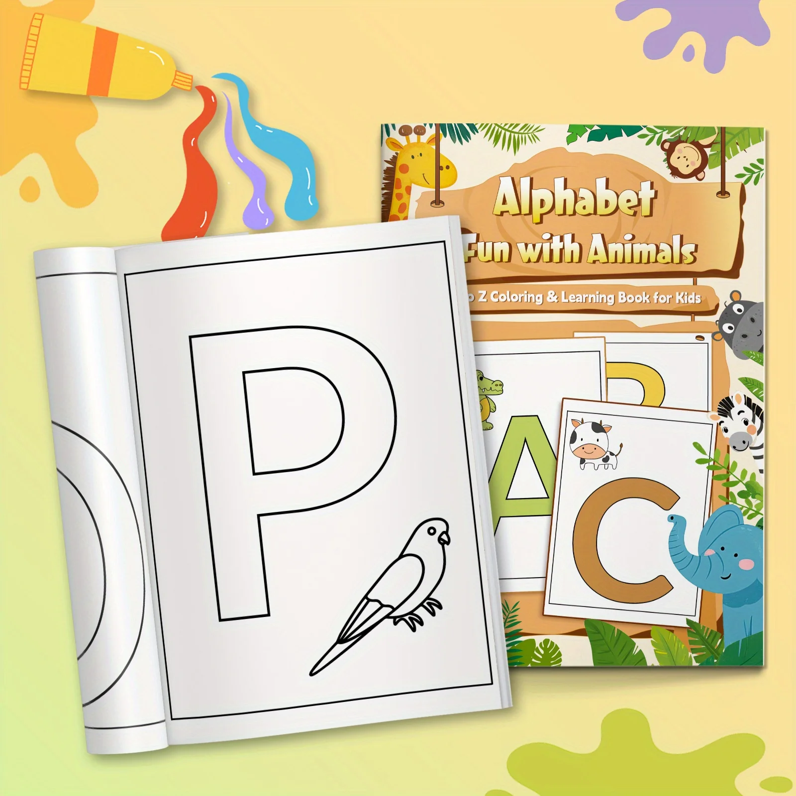 Alphabet Coloring Book for Kids, Big Bold Letters A to Z with Fun Animal Pictures