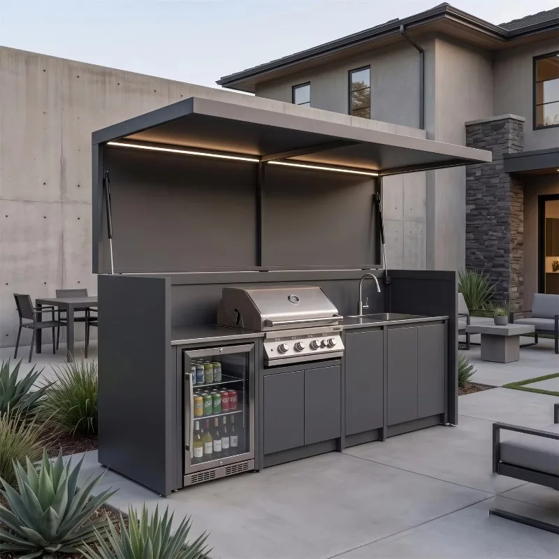 304 Stainless Outdoor Kitchen BBQ Pod OEM Bifold Doors Moisture Proof Villa Shed Custom