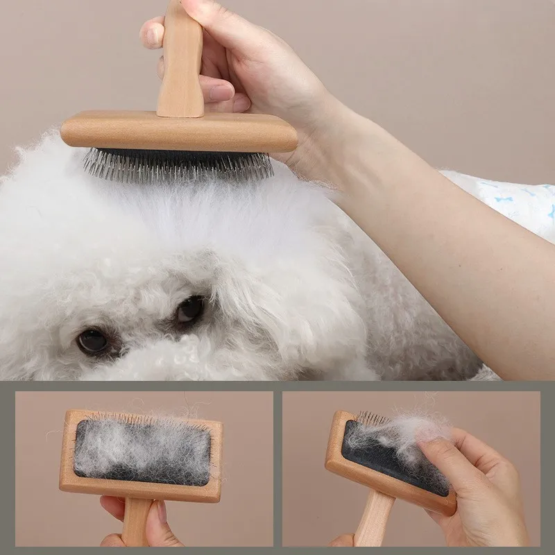 Peigne en bois pour animaux de compagnie, brosse de toilettage pour chien, massage des poils de chat, outils de livres, fournitures pour animaux de