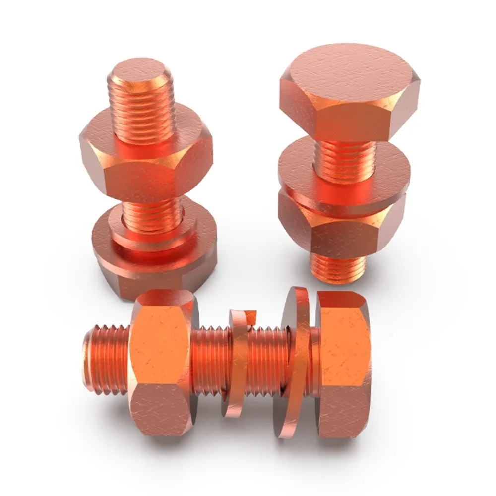 M3/4/5/6/8/10/12/14/16 Длина 6-120 мм 99,9% Болт с шестигранной головкой из чистой меди и гайкой с пружинной шайбой Электрическая проводимость