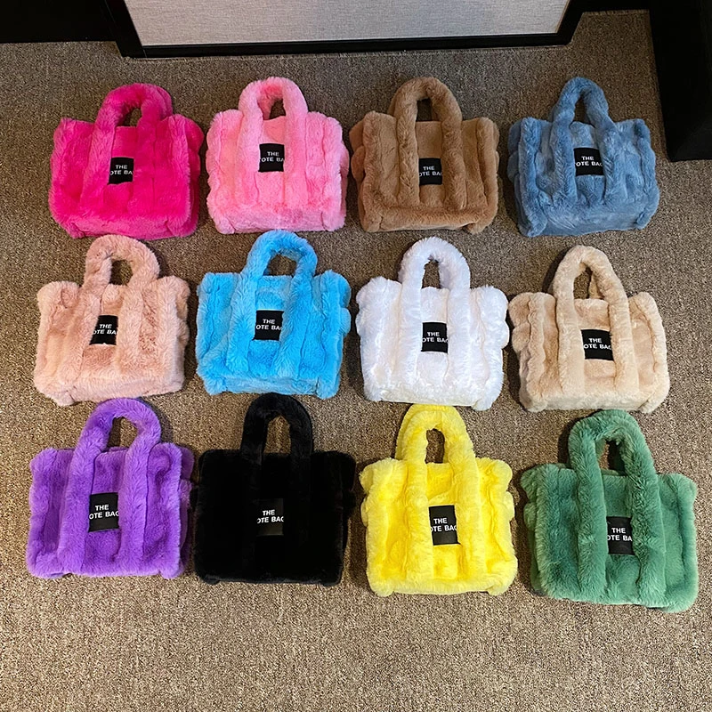 Large Capacity Tote 12 Colors Faux Fur Women Handbags Designer Brand Letter Shoulder Messenger Bag Soft Fluffy Plush Tote Bag