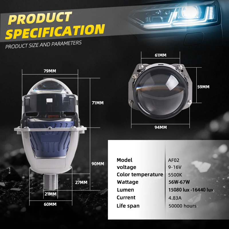 SANVI 3'' AF02 Bi Led Projector AFS Non-destructive Headlamp for Hella 3R G5 130W 6+3pcs Chips lamp Led Light Auto Acceesories - Image 3