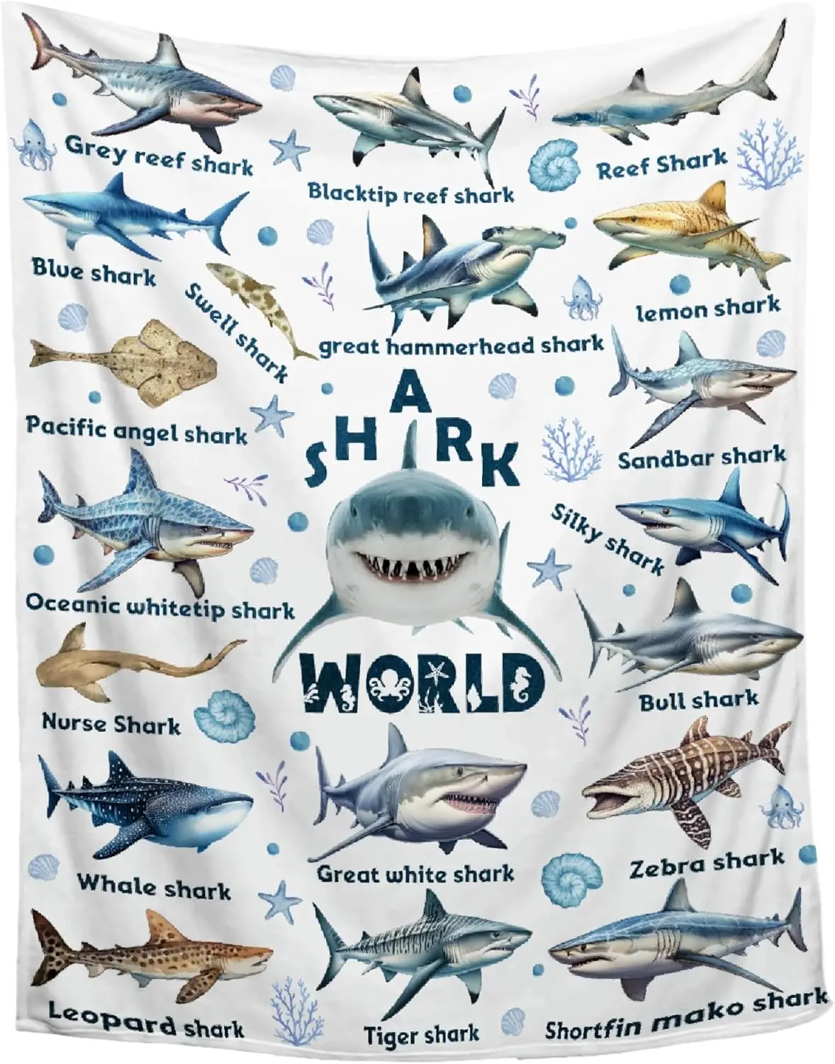 Shark Throw Blanket Oceanic Animal Art Unique Gift Home Bedroom Living Room Modern Decorative Accessory