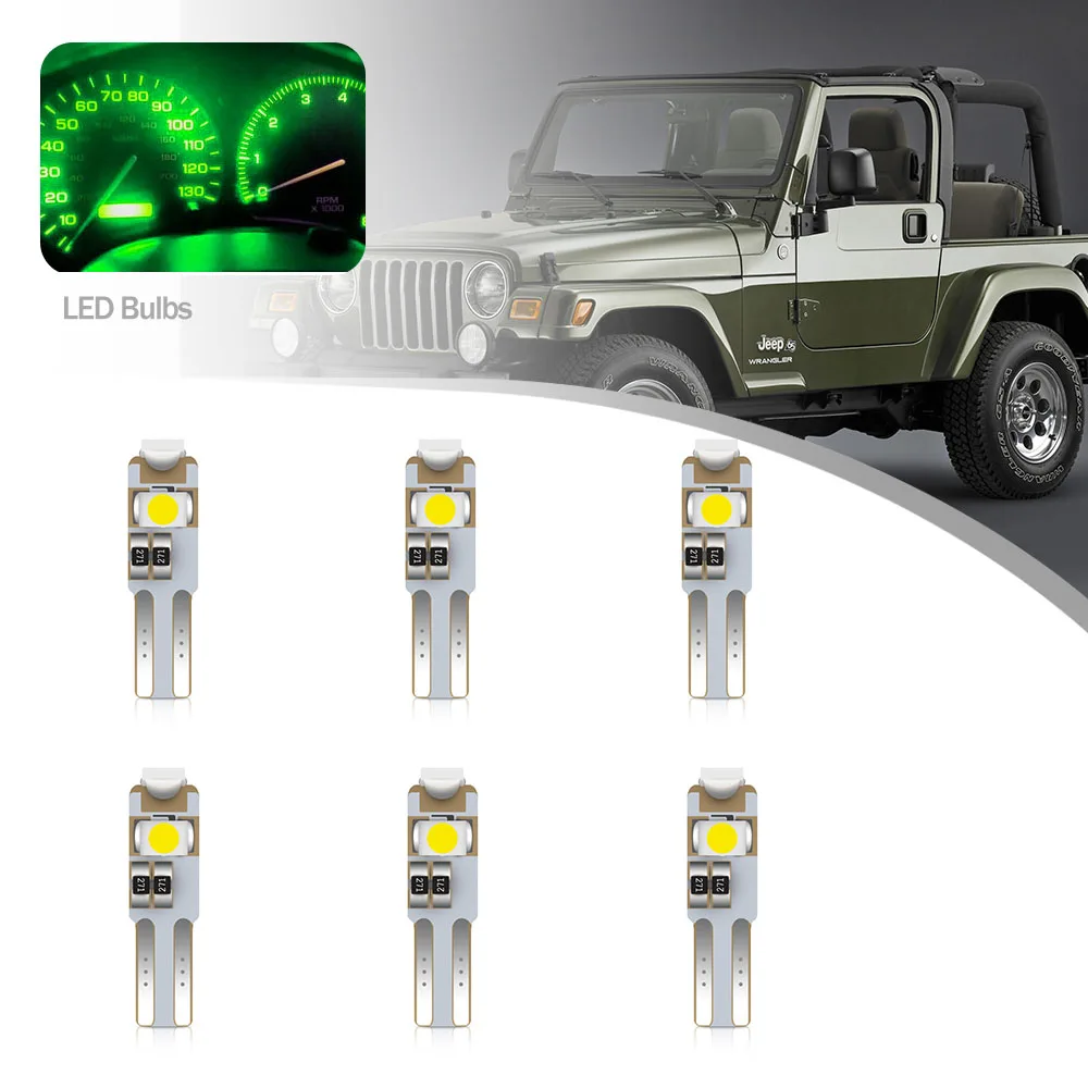 Bombillas Led para salpicadero de coche, 6 piezas, indicador de calentamiento, Speedo Map Dome, lámparas de lectura para Jeep Cherokee XJ Wrangler TJ 1997-2001