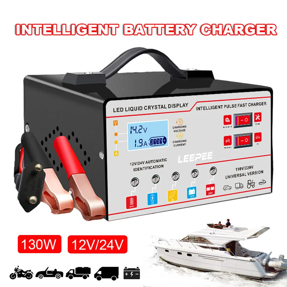 

Boat Battery Chargers 12V 5A/ 24V 3A Smart Pulse Repair Digital Tester Motorcycle RV Car Battery Chargers Storage Cell Maintance