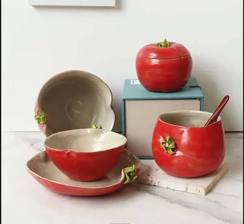 

Persimmon Shaped Ceramic Bowl Dinner Plate Fruit Salad Bowls Dessert Soup Plates Noodle Water Cup Breakfast