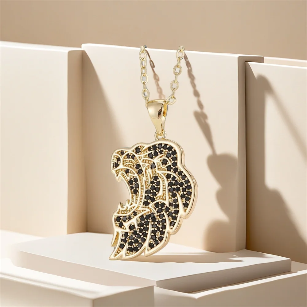 

Мужские ювелирные изделия в стиле ретро в стиле хип-хоп, микро-инкрустация, полный циркон, кулон «Король Лев», индивидуальное модное ожерелье