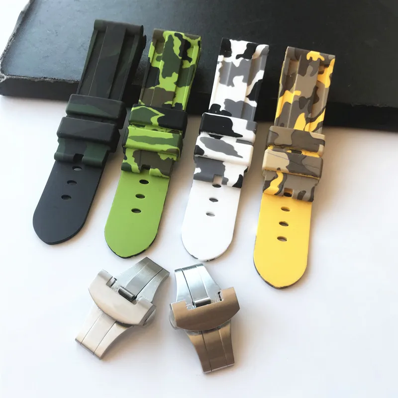 

22/24mm camouflage silicone strap for Panerai watches strap accessories stainless steel butterfly buckle clasp watchband replace