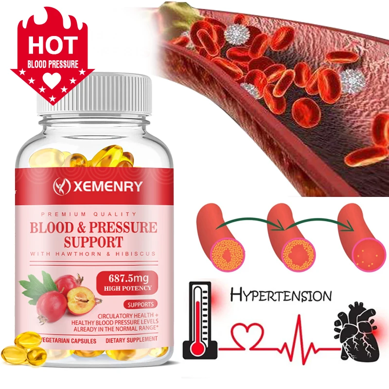 

Blood & Pressure Support Capsules - for Blood Circulation, Supports Heart, Cholesterol, Cardio Healthy