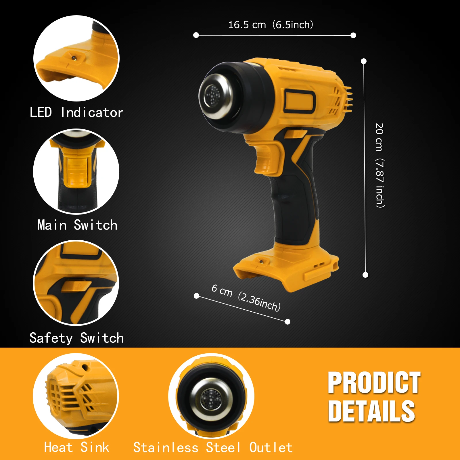 Cordless Electric Heat Gun for Dewalt 20V Lithium Battery with 4 Nozzles Heat Shrink Wrapping Handheld Hot Air Gun (No Battery)