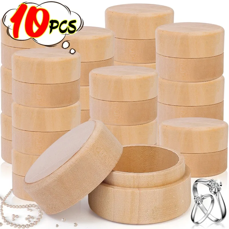 10/1pcs Small Round Wooden Jewelry Box Jewelry Rings Earrings Necklaces Storage Container Case with Lid Handmade Storage Box