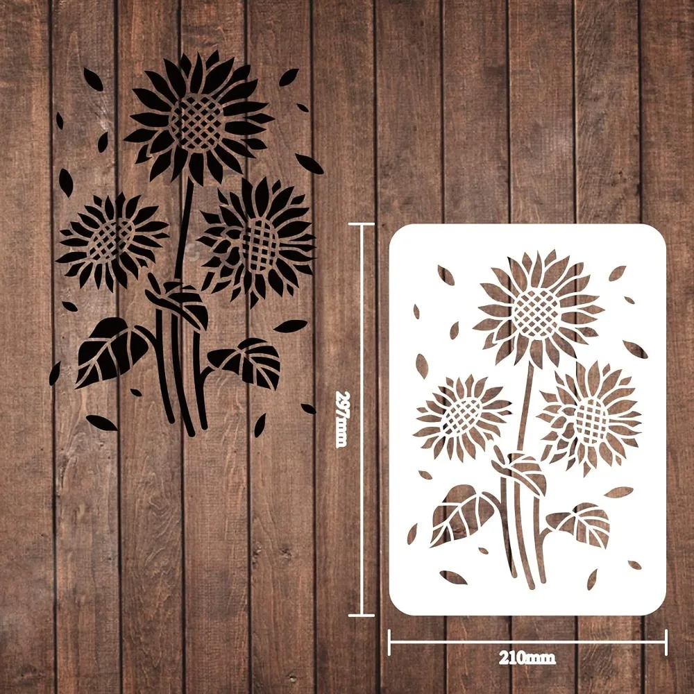 Three Sunflowers Stencil Template 11.6x8.3 inch Plastic Flower Drawing Painting Stencil Rectangle Reusable Stencil for Painting