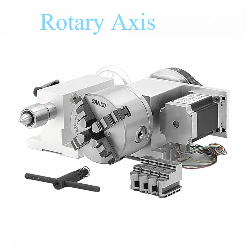 Nema 23 Stepper Motor 6:1 K12-100 3 4 Jaw Chuck 100mm CNC 4th A Rotary Axis With MT2 65mm Tailstock For Engraver Router