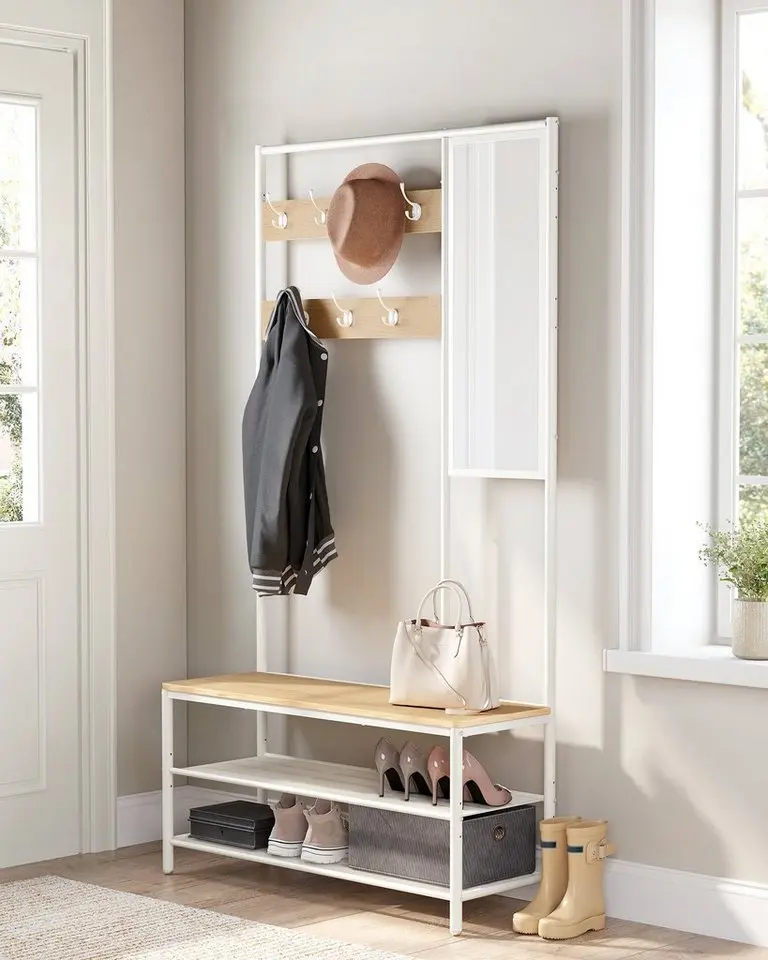 VASAGLE coat rack wardrobe, with 7 hooks, mirror, 35x98x180 cm