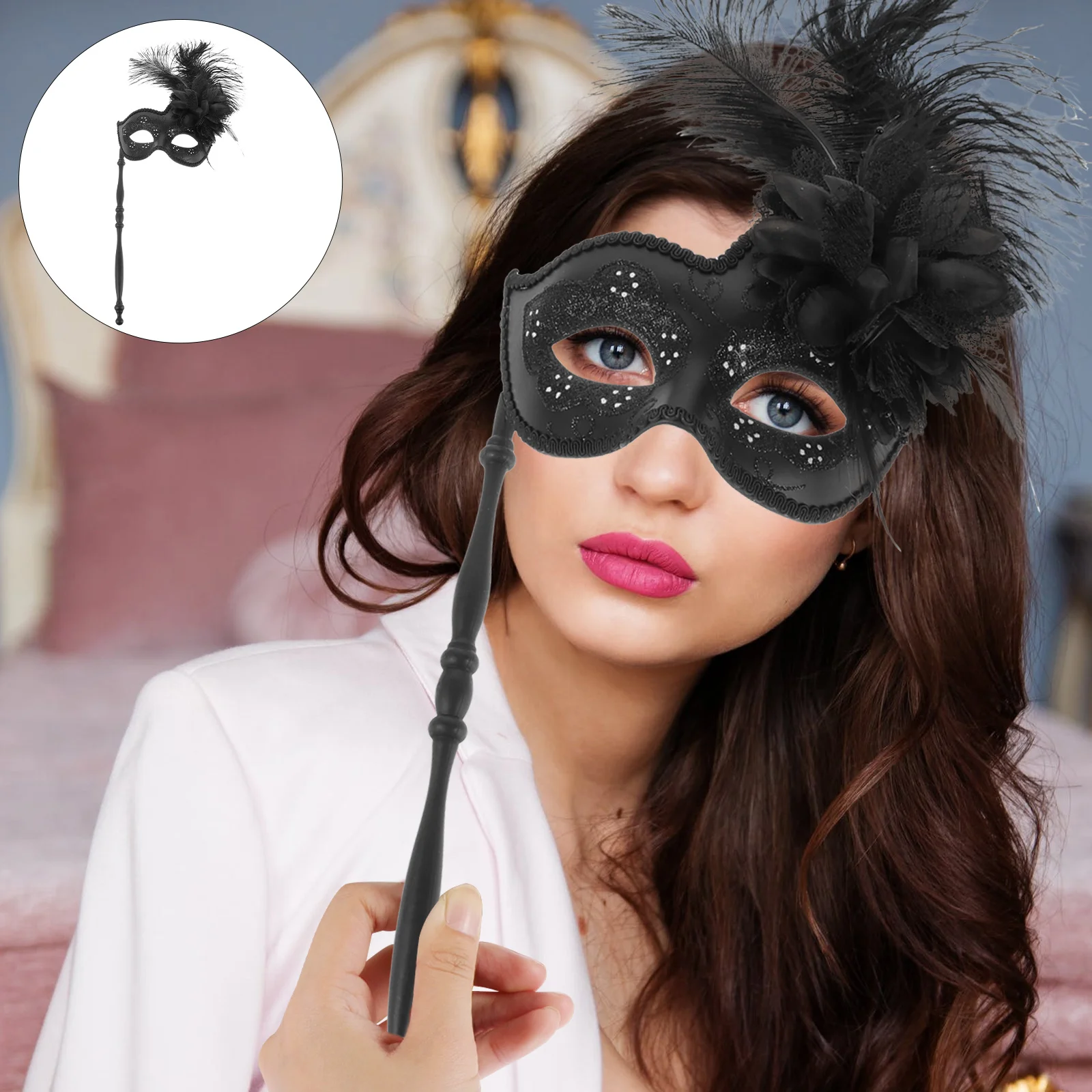 Maska Masquerade Halloween Party Decor Ornament Face Chic on Stick Performance Prop Costume