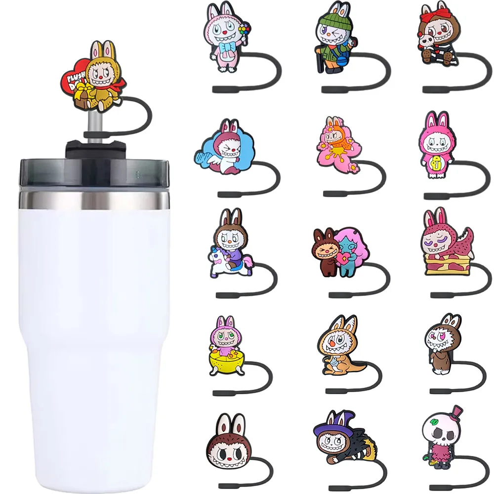 1-10pcs Cartoon cloth straw cap Cartoon 10MM silicone drink straw plug reusable spill-proof drinking cup straw cap