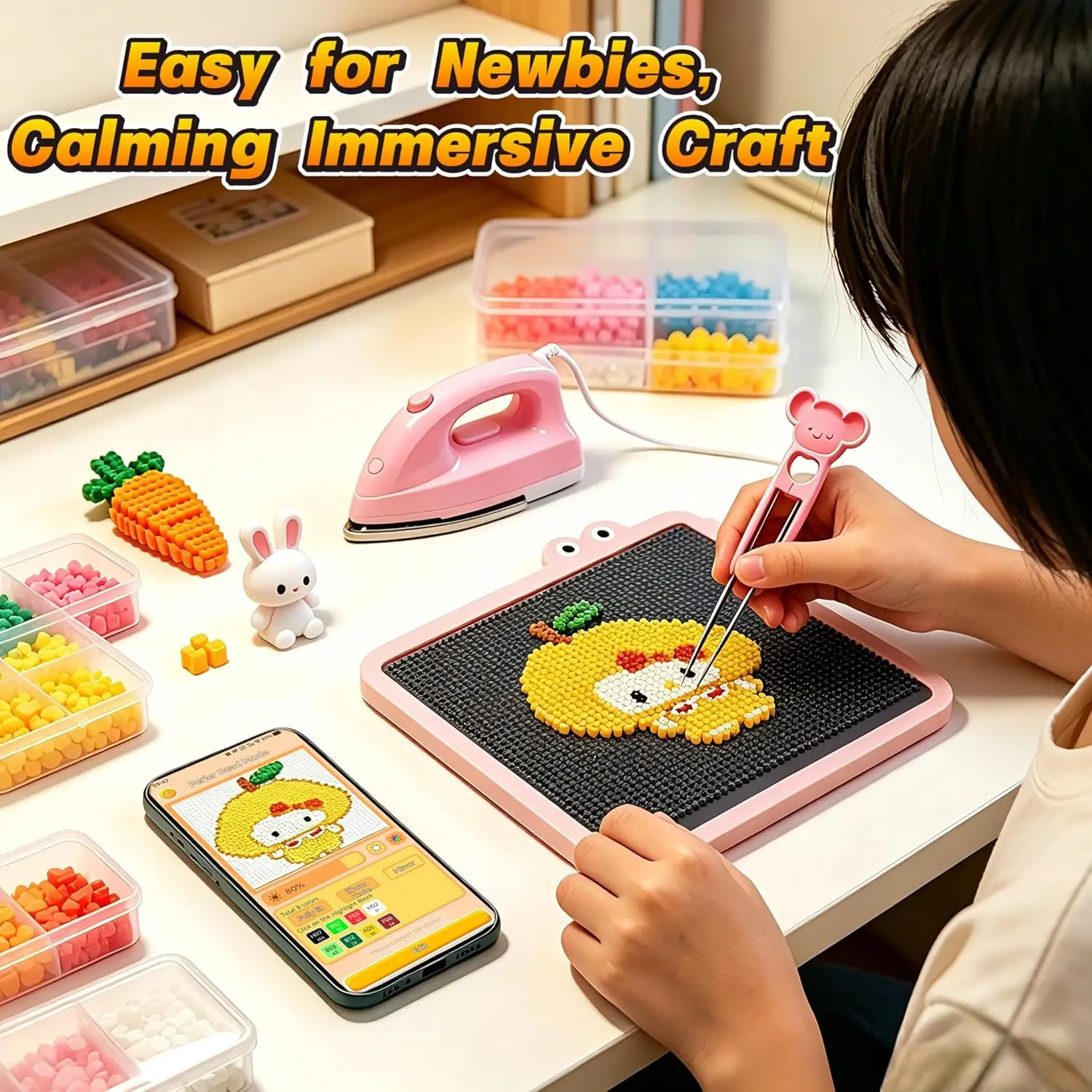 Smart APP Light Guided Fuse Bead Pegboard, Reusable DIY Pixel Art Melting Beads Craft Board for Home Decor Handicrafts
