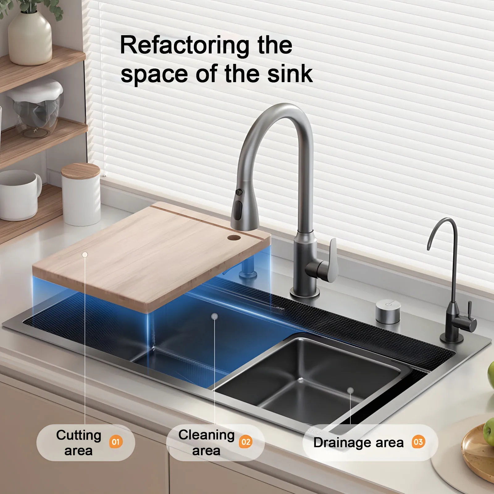 Black Stainless Steel Kitchen Sink Large Single Slot Multifunctional Nano Honeycomb Embossed Wash Dish Basin Undermount Basin