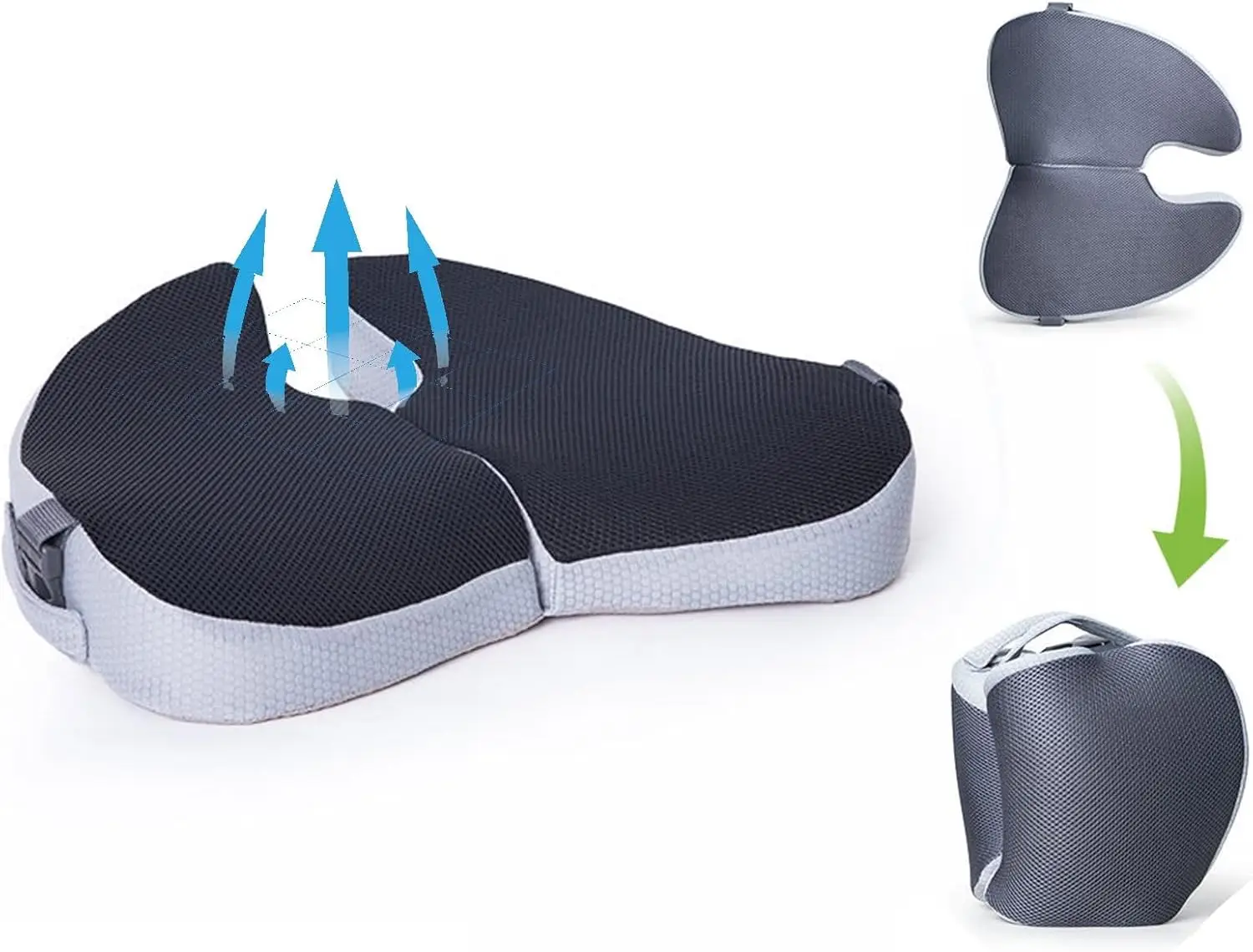 

Portable Foldable Seat Cushion for Airplane, Sciatica Pain Relief with Memory Foam & Built-in Handles, for Car, Office, Gaming
