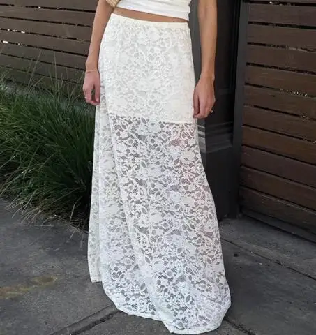 

Women Skirt 2025 Spring Solid Color New Jacquard Hollow Lace Half Skirt Fashionable and Sexy Hot Girl Long Skirt for Women