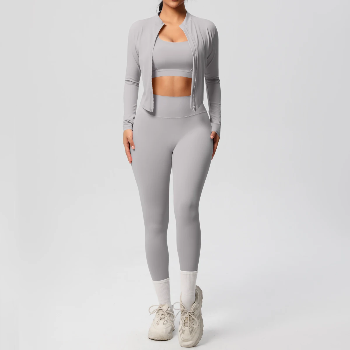 3 stücke Sportswear Yoga Set Gym Sport Bh Zipper Jacke Leggings Kleidung Sportswear Yoga Anzüge Für Frauen Fitness Set Trainingsanzug – Detail 28
