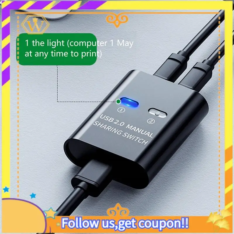 

Latest-2X USB Switch 2 Port Manual USB HUB Two Computers Share U Disk Printer Device Two In One Out USB2.0 Sharer