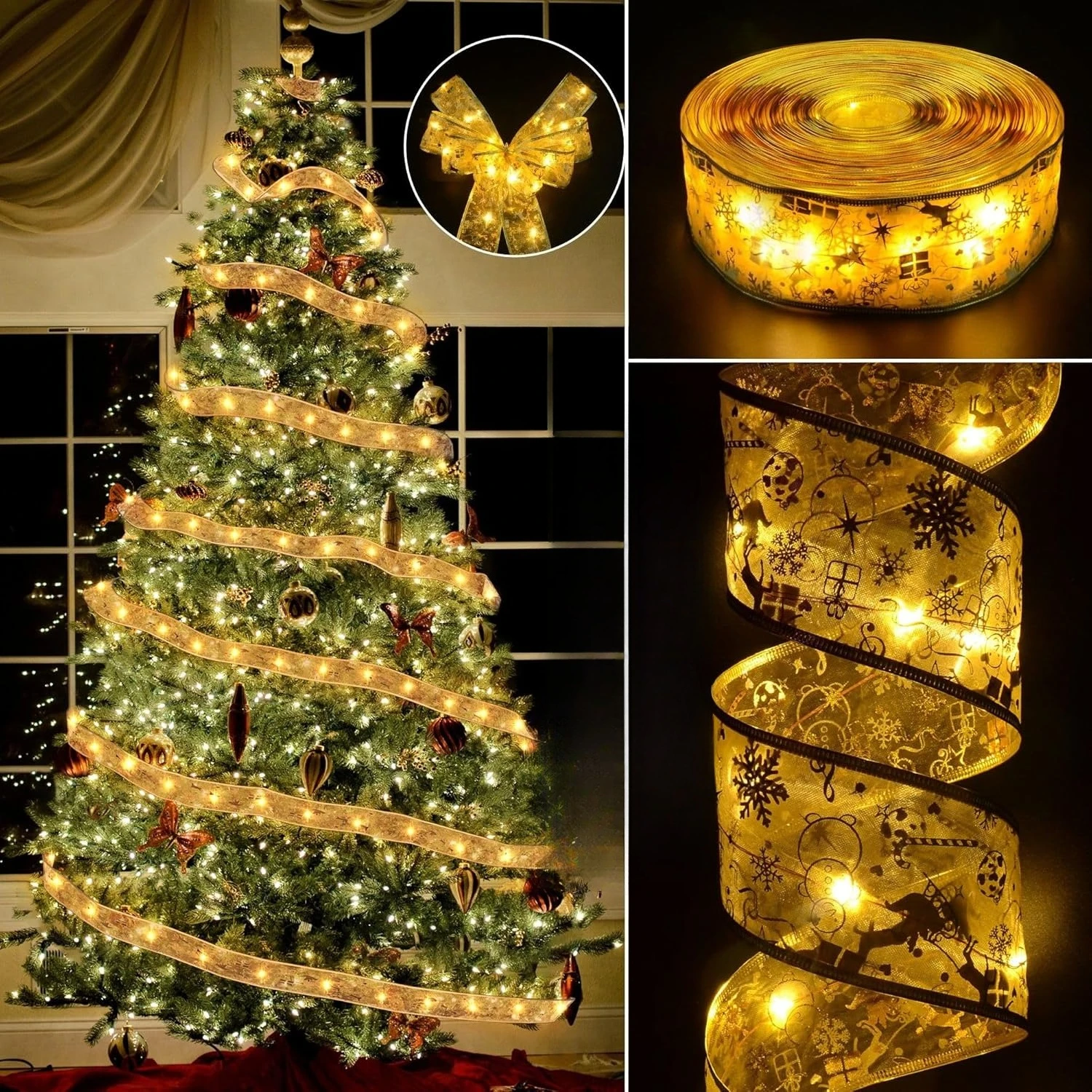 Christmas Decorations Led Christmas Tree Ribbon Lights with  Battery Operated Fairy String Lights with for Xmas Tree Decor
