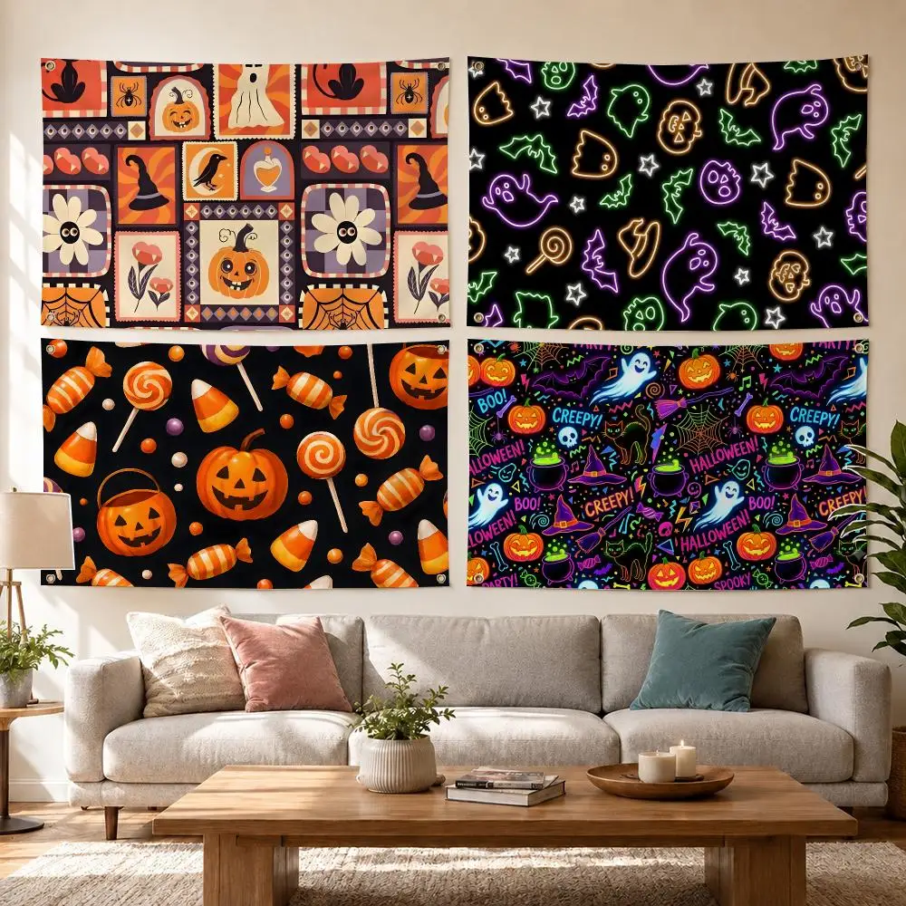 Halloween Halloween Candy Ghost Patterns Flags Flag Outdoor Decor Flaga Decorative Home Objects Barber Shop Decoration Garage