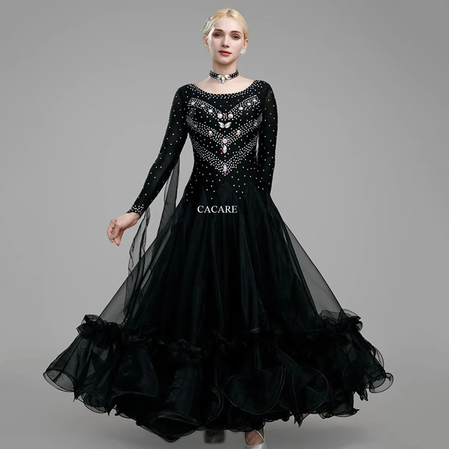 Vestidos largos de noche nuevos en vestidos con mangas Ropa de baile Vestido de vals de salón Traje de escenario para niña Vestidos de baile Samba 0795