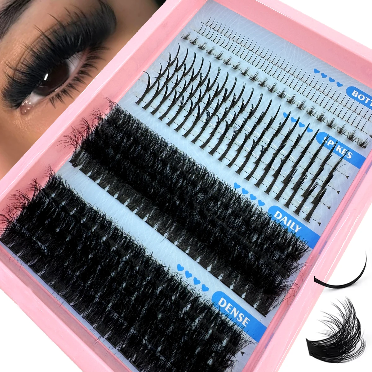 60-150D Cluster-Wimpernverlängerungen mit Wimpernspikes, Wimperncluster, Wimperncluster, flauschige Einzelwimperncluster