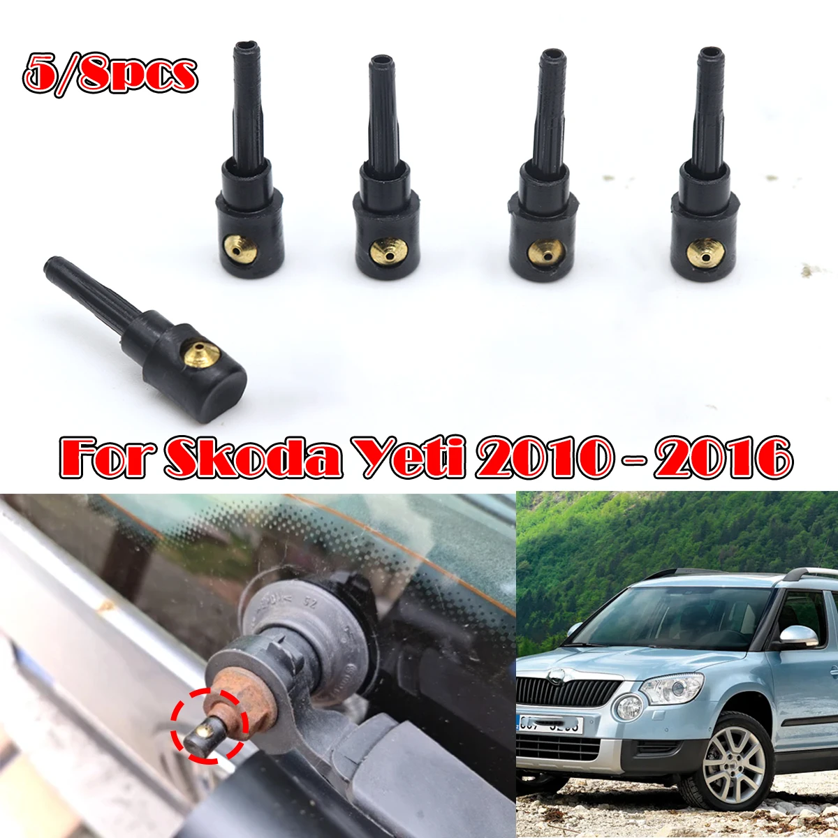 

5/8PC For Skoda Yeti 10-16 Rear Wiper Washer Jet Nozzle Windscreen Window Spray Cover Cap Rocker Spare Parts Repair Replacement