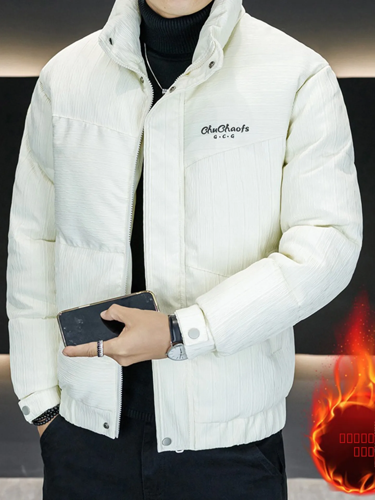 

Зимняя утепленная мужская куртка с воротником-стойкой и утяжкой на талии, повседневная верхняя одежда из хлопка и полиэстера с длинными рукавами на молнии