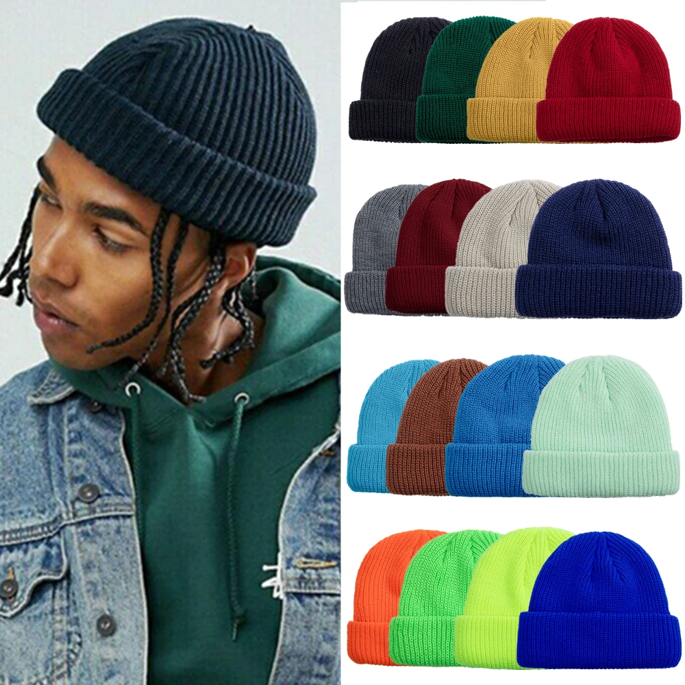 

Hot Sale Daily Fisherman Beanie Hat Unisex Sailor Style Autumn Beanie Ribbed Knitted Hats For Men Women Short Melon Winter Hat