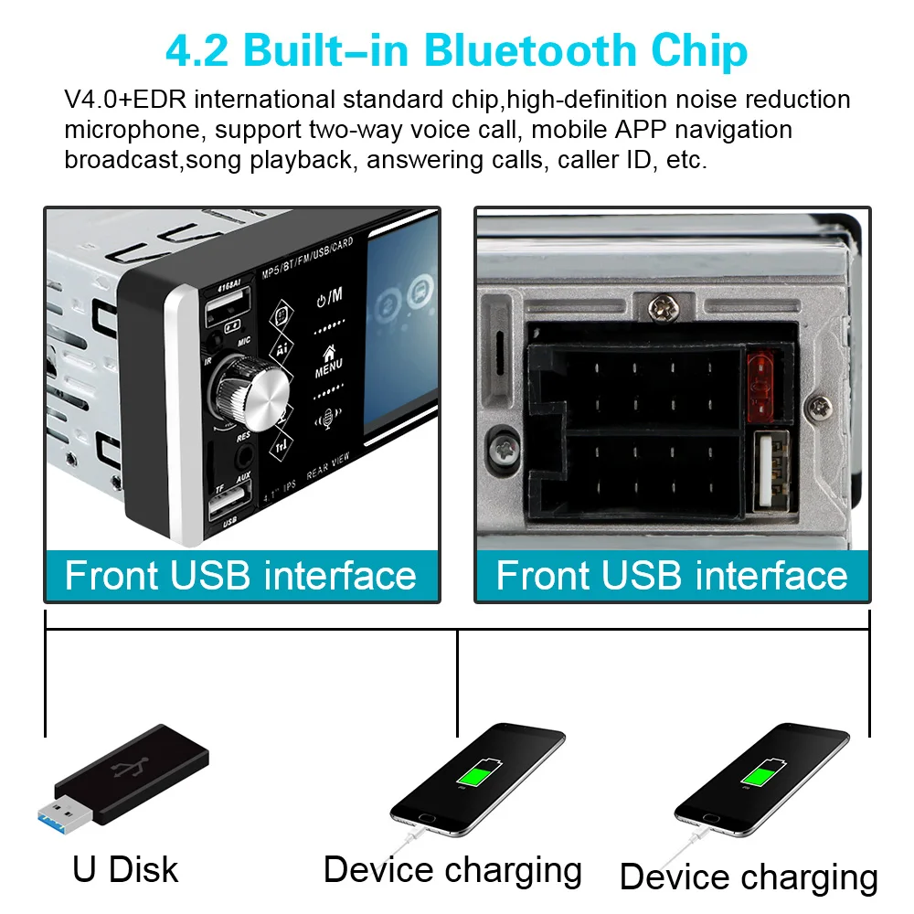 Reverse Image Touch Car Radio Bluetooth Bidirectional Interconnection FM 3-USB 1 Din 4 Inch Mp5 Player Intelligent AI Voice