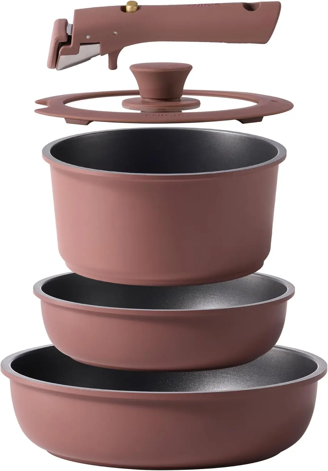 

Набор из 5 предметов посуды с антипригарным покрытием и съемной ручкой, подходит для индукционных плит и духовок, без PFOA и PFOS, цвет бордовый