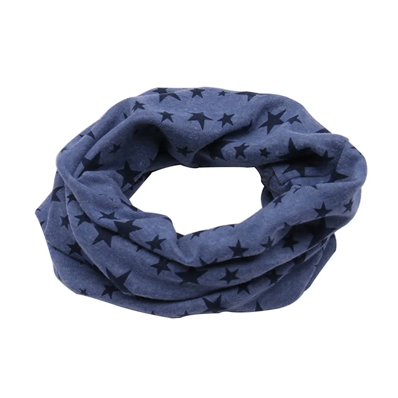 2023 Autumn Winter Long Warm Star Print Children Scarf Snood Outdoor Neck Warmer O Ring Scarf For Kids Baby Cotton Ring Scarf