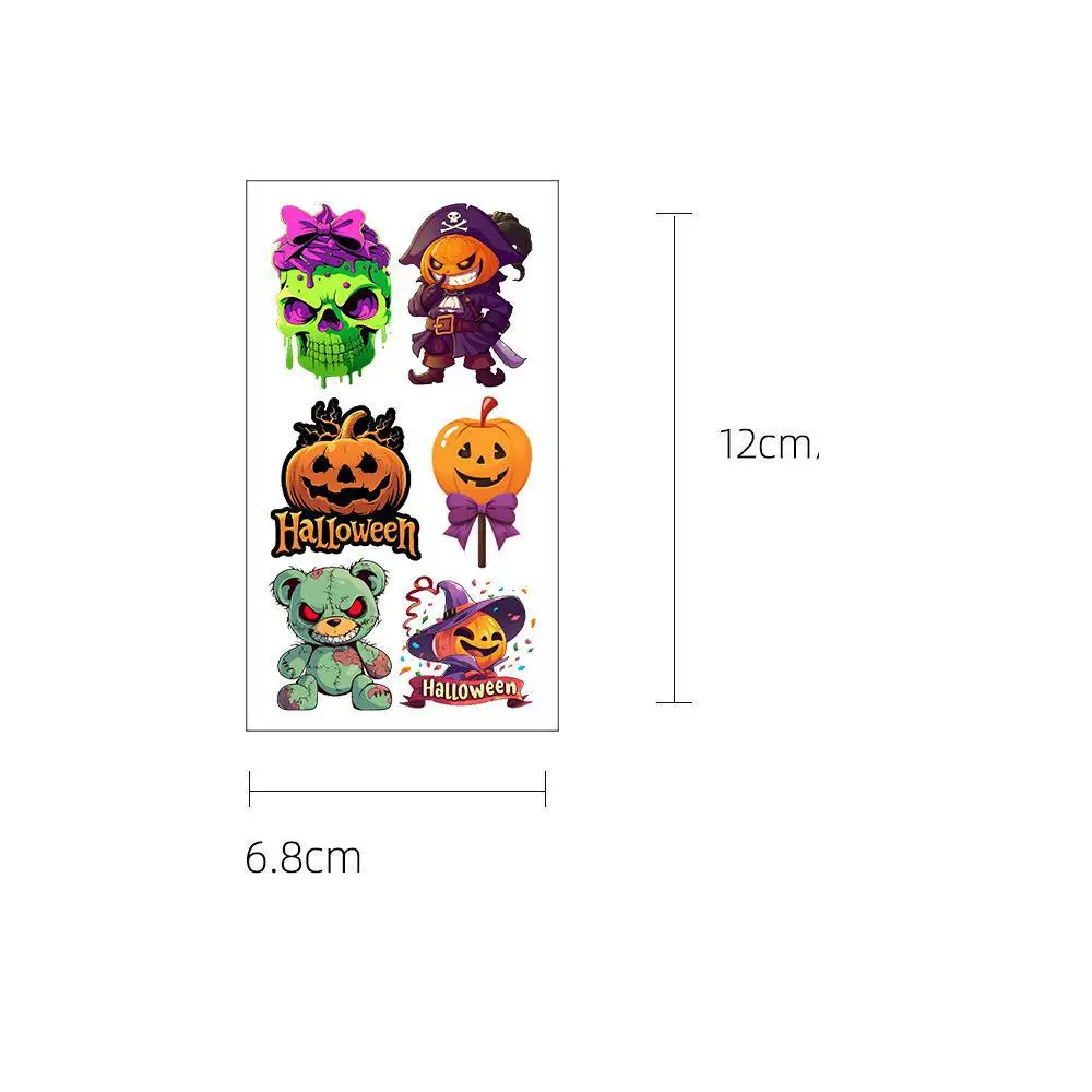 10Pcs Halloween Cute Pumpkin Candy Temporary Tattoo Stickers Bat Horror Ghost  Tattoos Stickers Waterproof Funny For Kids Gift