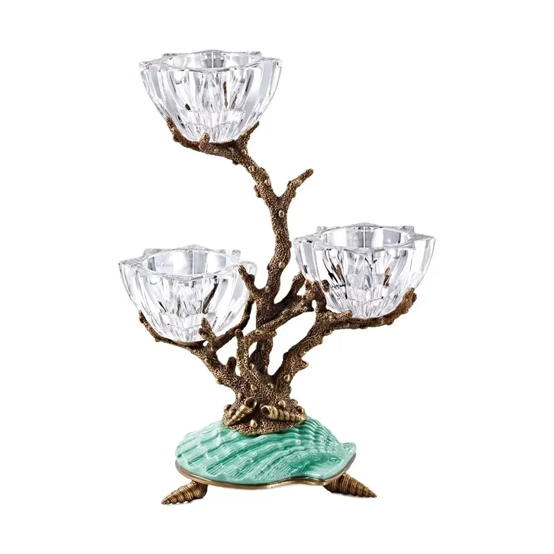 New Design Creative Luxury Classic Copper Crystal Cord Candlestick, Wedding Party Family Desk