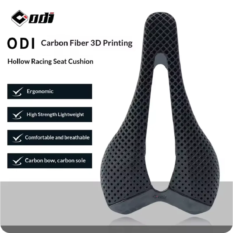 ODI 3D Printed Ultralight Carbon Fiber Bike Saddle Ergonomic Hollow Breathable Carbon Rails Racing Seat for MTB Road Gravel Bike