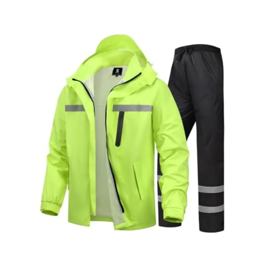 

Men's Rain Suit High Visibility Reflective Work Rain Jacket Pants for All Sport Farm Fishing Motorcycle