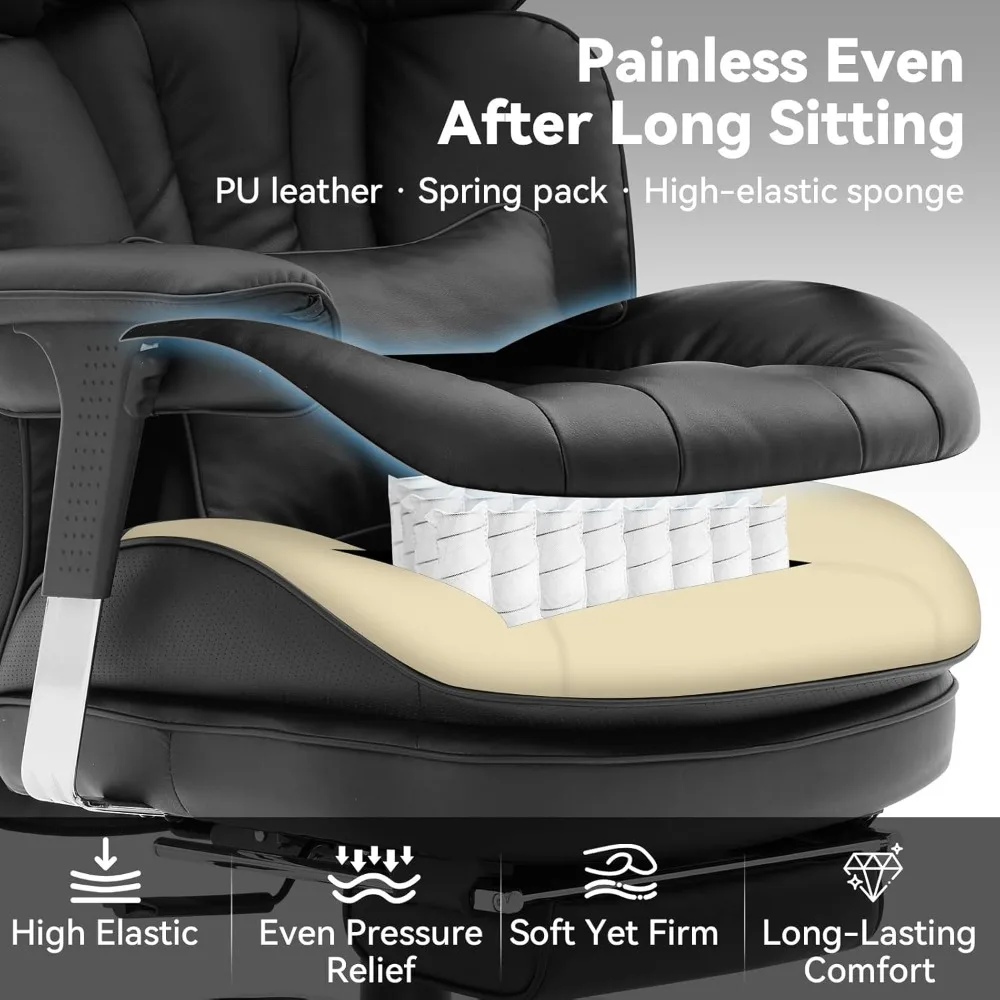 كرسي مكتب كبير وطويل بوزن 400 رطل، كرسي مكتب تنفيذي مريح عالي الظهر مع مسند للقدمين، كرسي مكتب كمبيوتر واسع للمكتب المنزلي #4