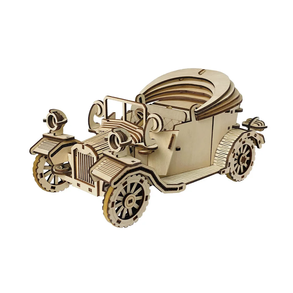 3D Wooden Puzzle Handmade Retro Convertible Model Handmade DIY Assembly Toy Jigsaw Model Building Kits for Children Gift