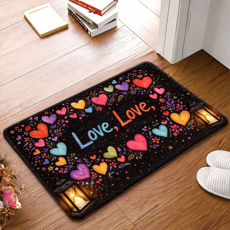 1pc, 2pcs, 3pcs Love Love Heart - Themed Flannel Doormat, Durable, Machine-Washable, Suitable for Living Room, Bedroom, Office, Bathroom, Balcony, Corridor