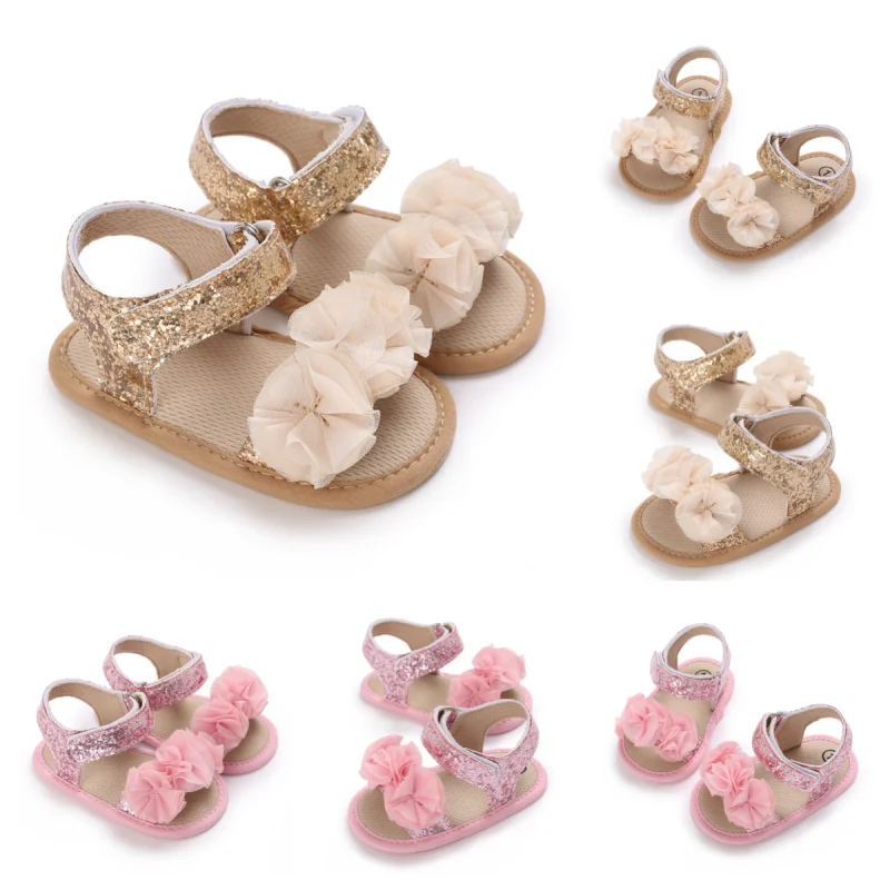 

0-18 Months Old Baby Girl Sweet Flower Sequin Sandals Soft And Comfortable Summer Princess Shoes Baby Walking Shoes