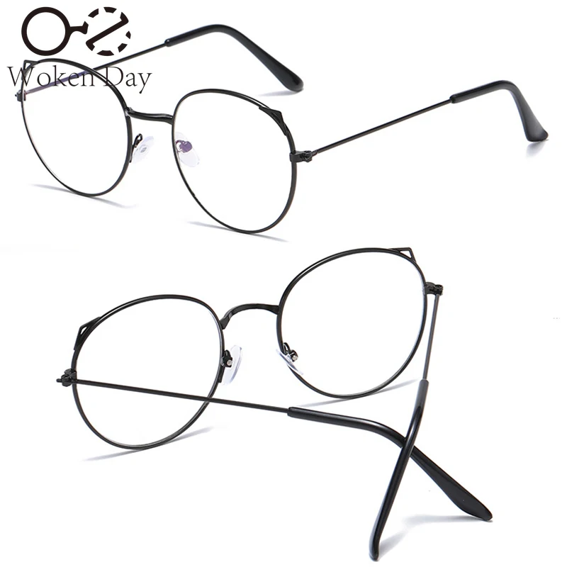 Gafas de Metal con orejas de gato, anteojos planos transparentes, gafas literarias de moda, montura de Metal Ocular, tendencia Linda