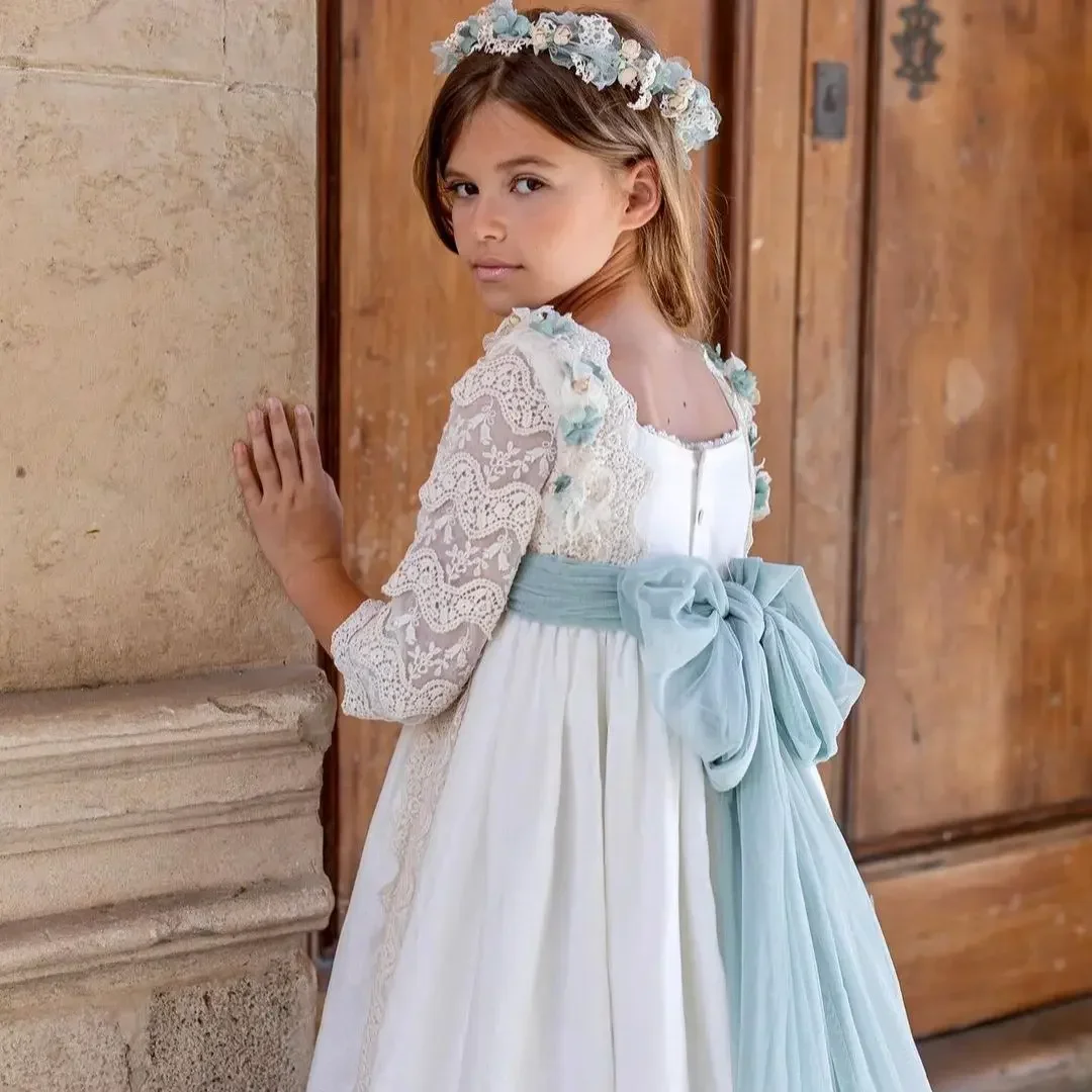 Fairy Flower Girl Dress Communion Finished Off with Lace on the Neckline Sleeves Embroidered Contton A Line Gown Fairy