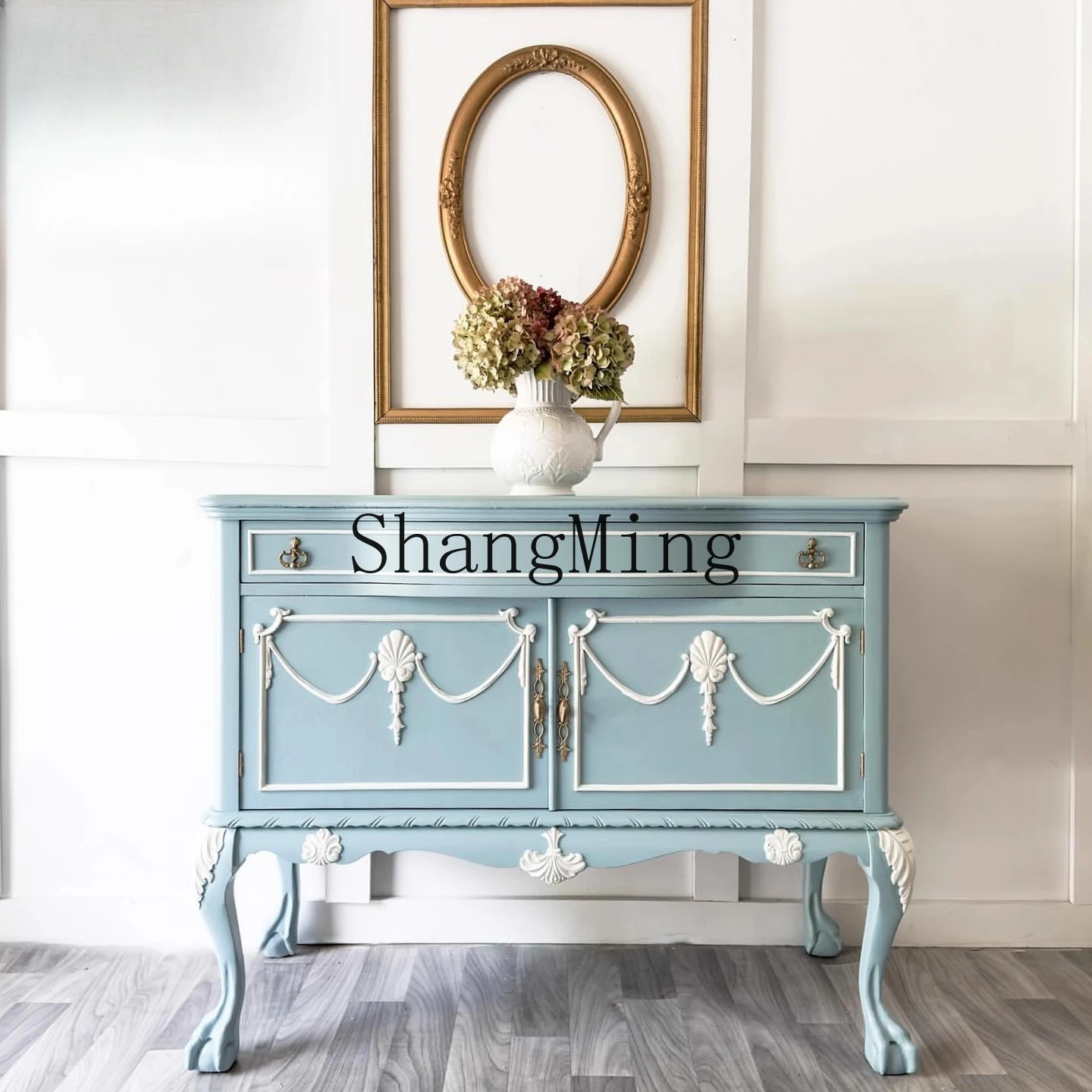 

CL retro solid wood carving flower entrance cabinet living room decoration modern simple storage side cabinet can be customized