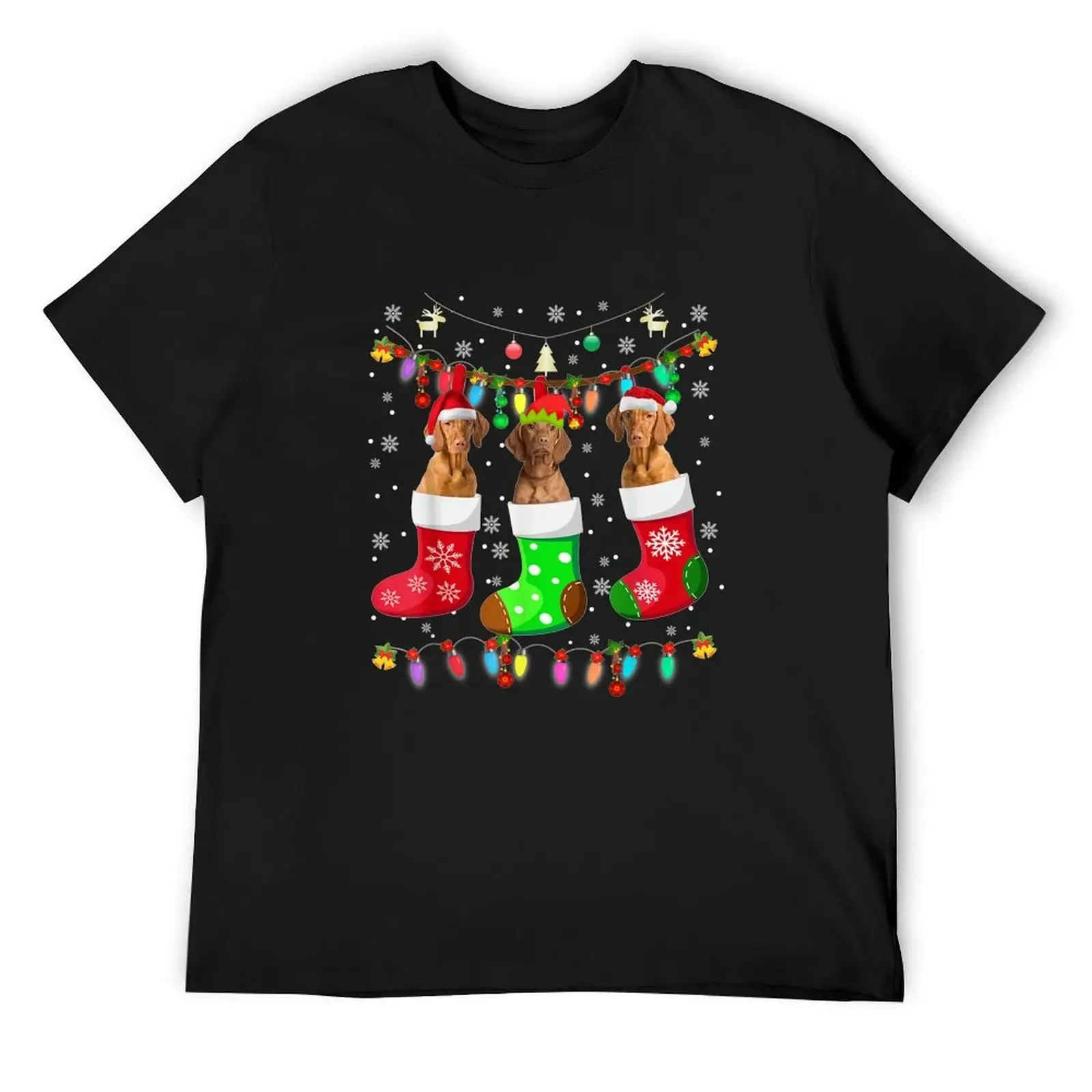 

Vizsla Dogs In Christmas Socks Vizsla Lover Gifts T-Shirt shirts graphic tees Funny t-shirts tshirts for men