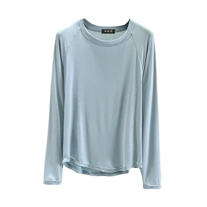 تي شيرت نسائي Mod Long Sve بقصة ضيقة مستديرة Ne Thin Top بالإضافة إلى حجم قاعدة ألوان فضفاضة ومتعددة الاستخدامات irt