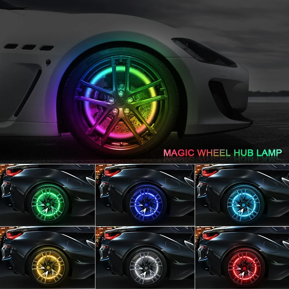 Wholesale 3 Row 4 Pcs RGB Chasing 15 17 Inch Under Glow Ambient Lights for Car APP Remote Control Waterproof Car Wheel Light